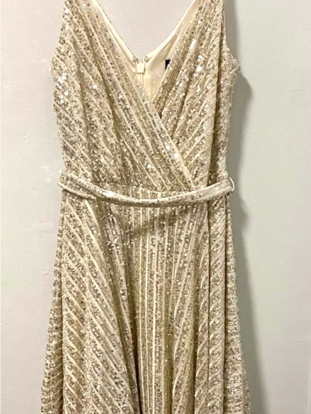 Le Château champagne gold sequin fit-and-flare cocktail dress